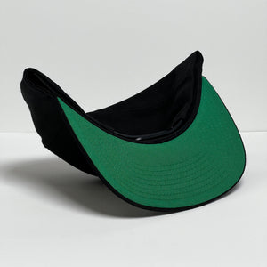 Black & Silver (Green Under Visor) - UPSIDE DOWN LA CAP HAT 6 PANEL MID PROFILE